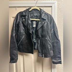 NWT Madewell Washed Leather Motorcycle Jacket - black - Size S